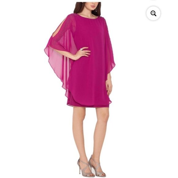 Xscape Dresses & Skirts - New Xscape Womens Size 14 Pink Capelet Sheath Dress Beaded Chiffon  Cocktail